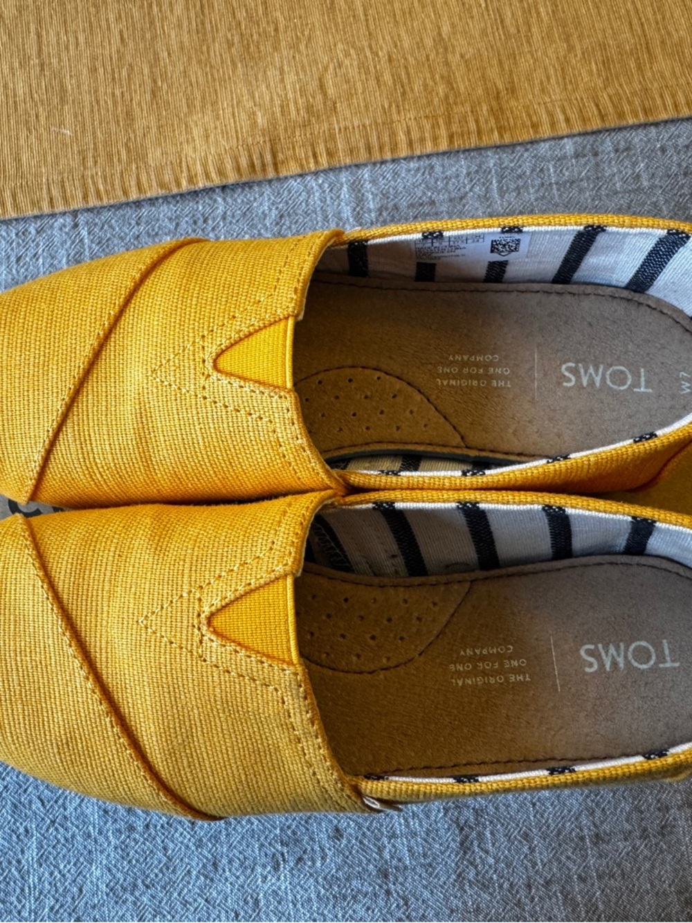 Toms Yellow Canvas Slip-On Shoes with Striped Lining